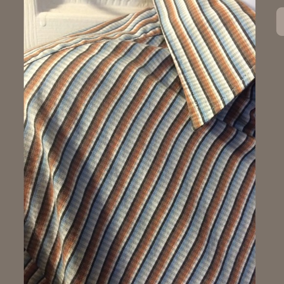 TED BAKER Plaid Striped Geo Button Down Shirt Classic Workwear Blue Brown Collar - Picture 4 of 7